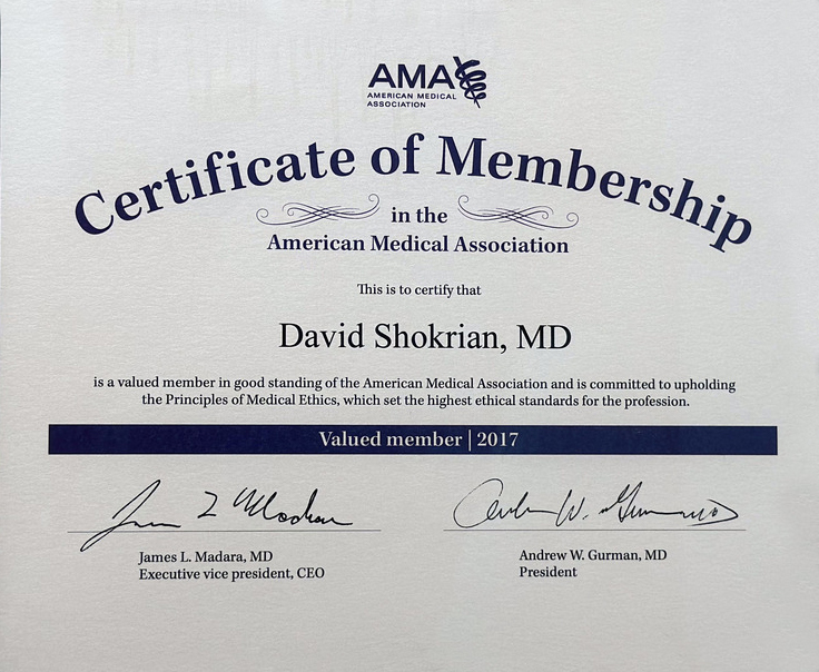 Certificate of Membership in the American Medical Association