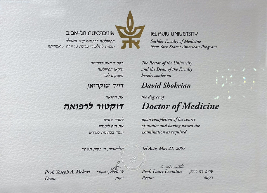 Tel Aviv University - Doctor of Medicine